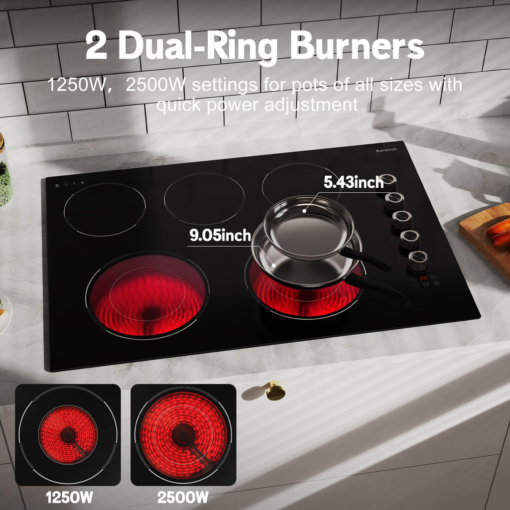 2 Burner Electric Cooktop 110V, 2000W, 24" Countertop & Built-in Jansha Store