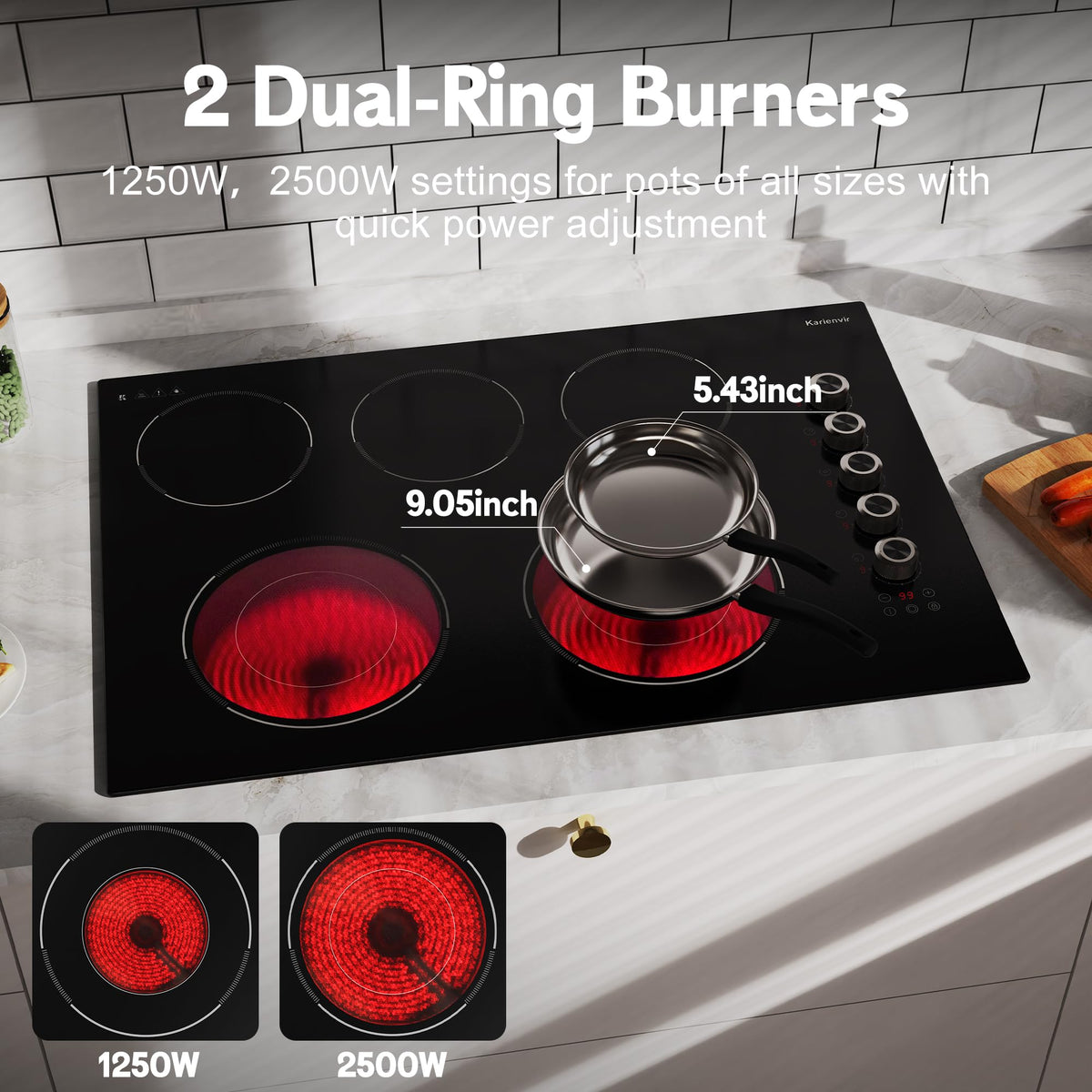 2 Burner Electric Cooktop 110V, 2000W, 24" Countertop & Built-in Jansha Store