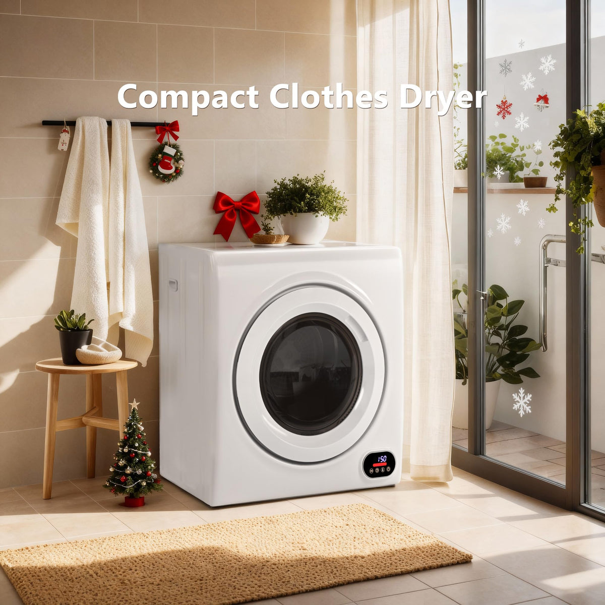 Euhomy Compact Laundry Dryer, 3.5 cu ft Front Load Stainless Steel Clothes Dryers With Exhaust Pipe, 1500W, LCD Control Panel Four-Function Portable Dryer For Apartments, Home, Dorm, White Jansha Store