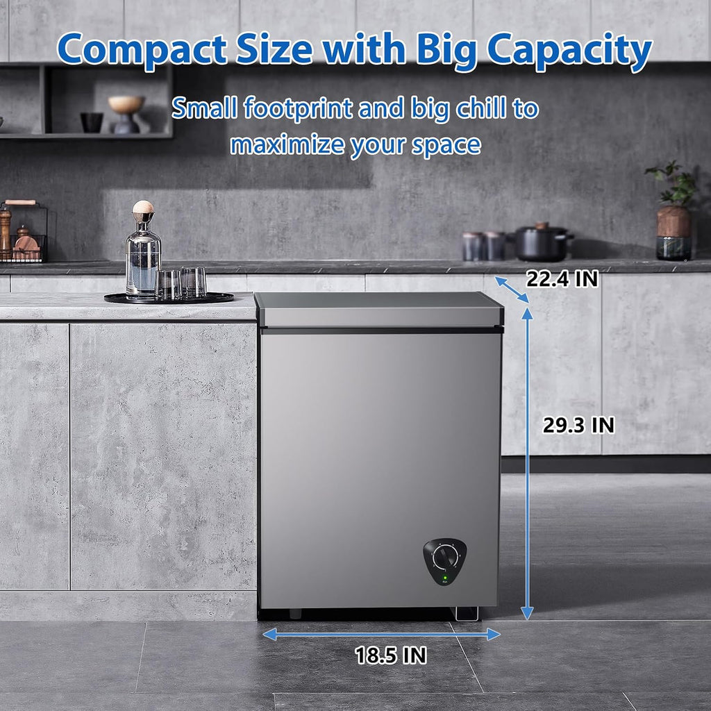 3.5 Cu.Ft Small Chest Freezer, Mini Deep Freezer with Removable Basket, Adjustable Temperature, Free Standing Top Open Door Energy Efficient Compact Freezer for Apartment, Home, Office, Garager，Gray Jansha Store