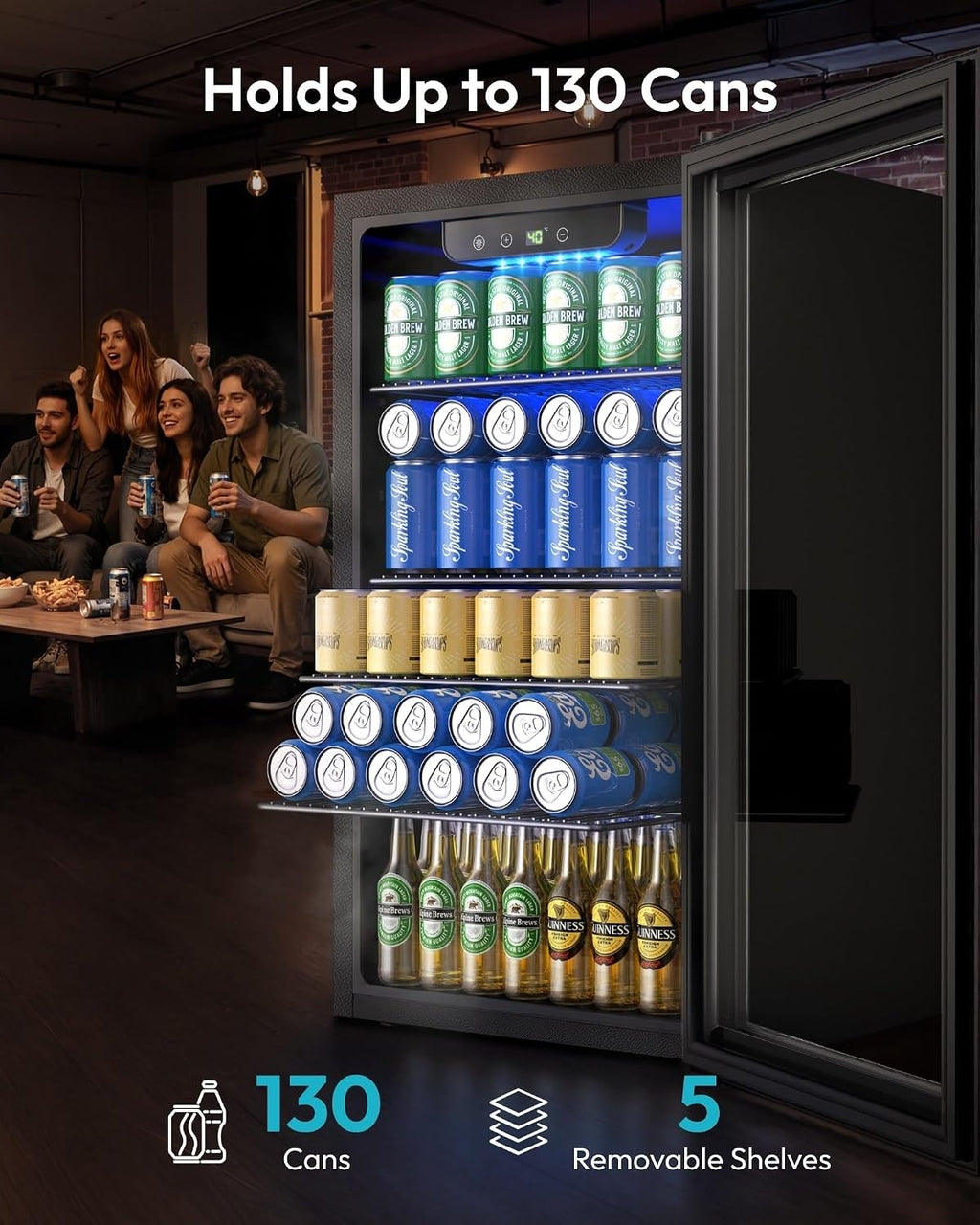 EUHOMY 130 Can Mini Fridge, Beverage Refrigerator with Glass Door, Black Jansha Store