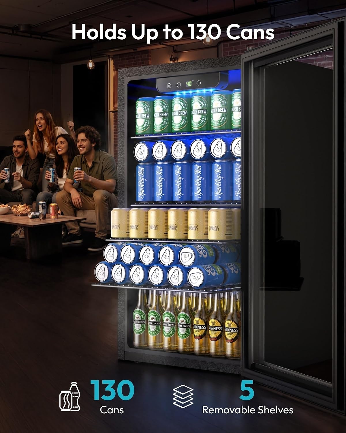 EUHOMY 130 Can Mini Fridge, Beverage Refrigerator with Glass Door, Black Jansha Store