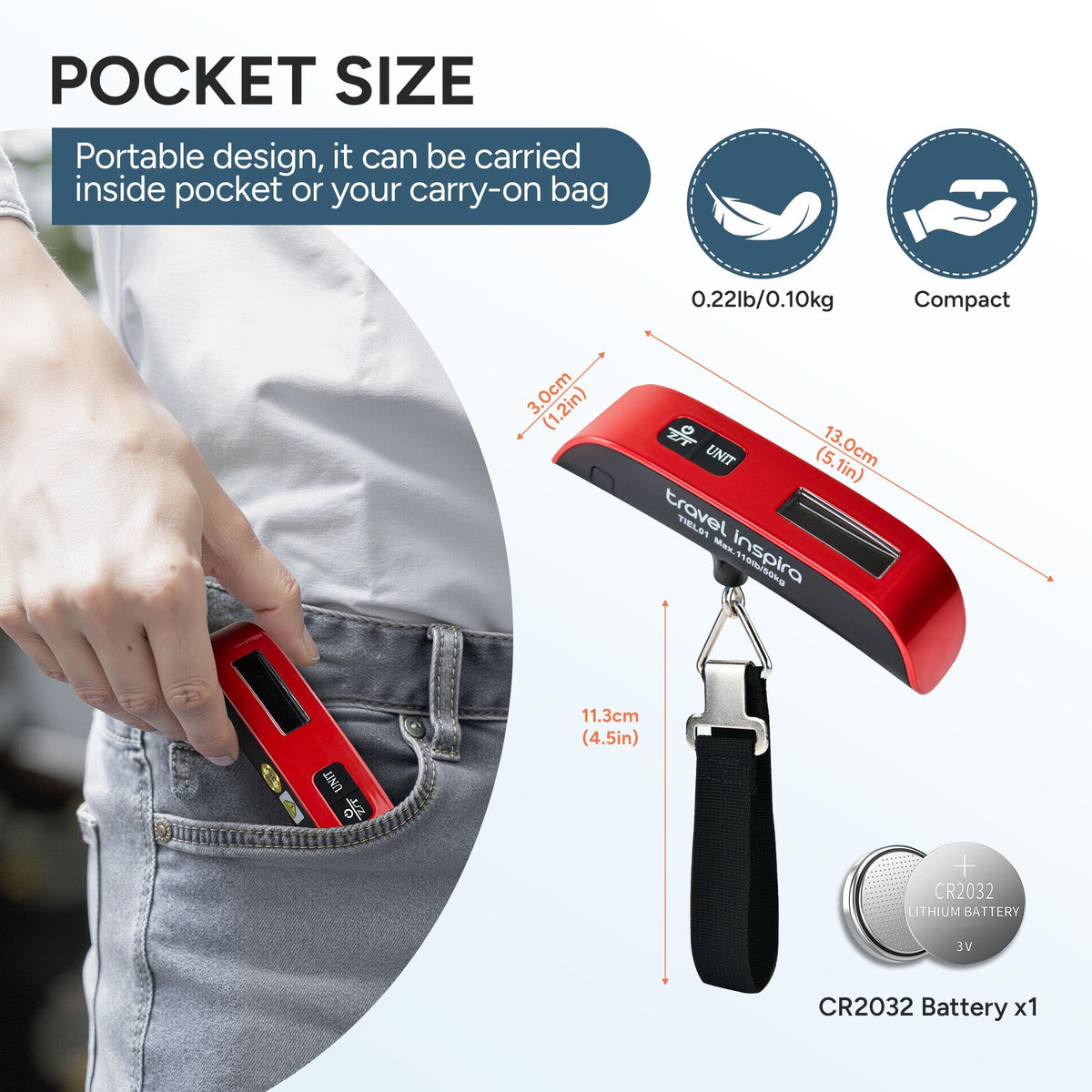 travel inspira Digital Luggage Scale – Portable Hanging Suitcase Weight Scale for Travel, 110 lb Capacity, Backlit LCD Display, Prevents Airport Overweight Fees, Battery Included Jansha Store