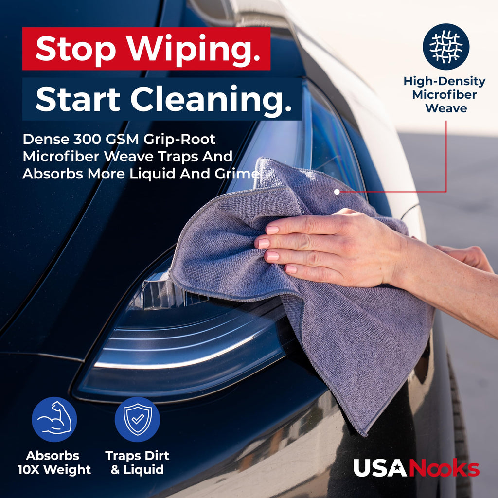 USANOOKS Microfiber Cleaning Cloth Grey - 12 Pcs (12.5"x12.5") - High Performance - 1200 Washes, Ultra Absorbent Microfiber Towel Weave Grime & Liquid for Streak-Free Mirror Shine - Car Washing Cloth Jansha Store