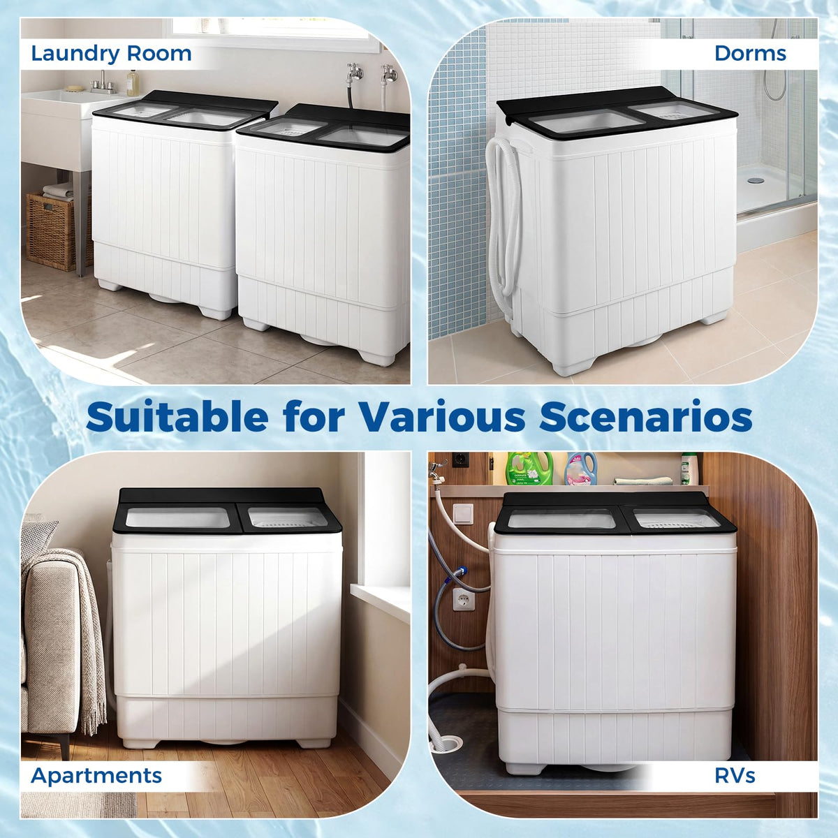 COSTWAY 26Lbs Portable Washing Machine with Built-in Drain Pump, Blue Jansha Store