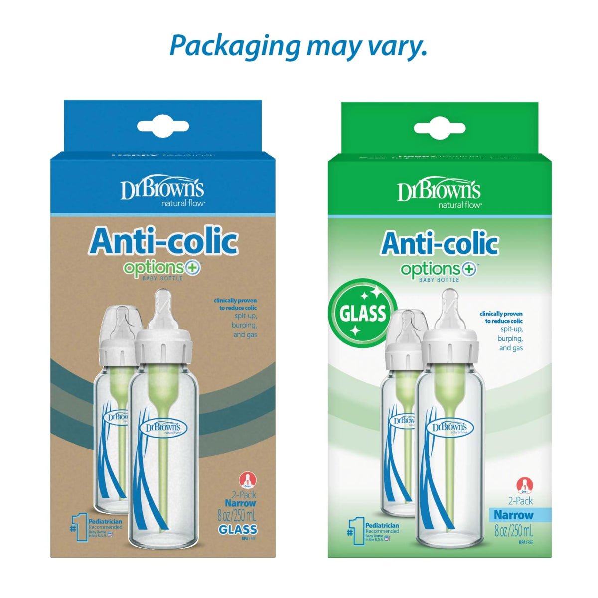 Dr. Brown's Anti-Colic Options+ Narrow Glass Baby Bottle, 8 oz/250 mL, with Level 1 Slow Flow Nipple, BPA-Free, 0m+, 1 Pack Jansha Store