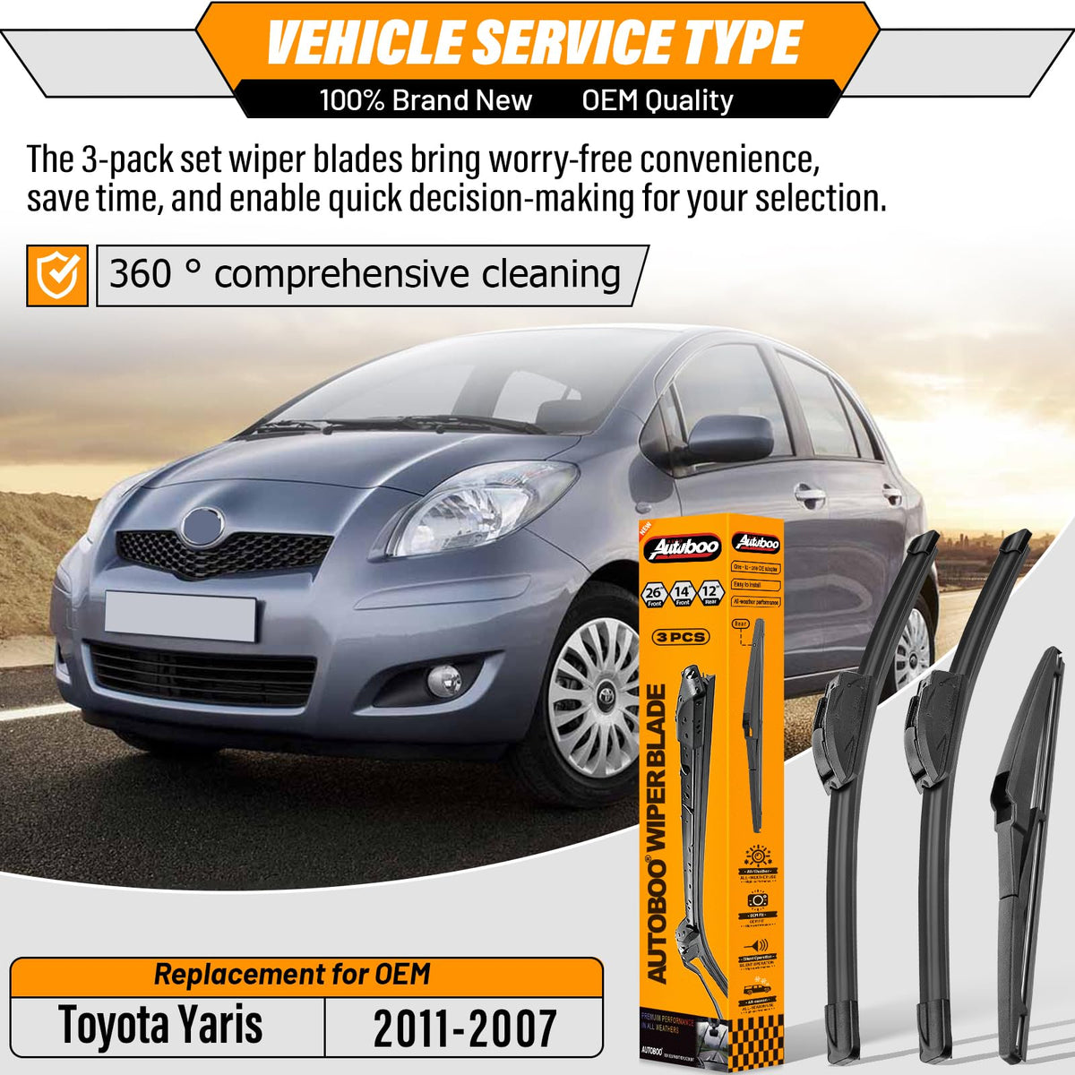 AUTOBOO Windshield Wiper Blade Replacement for Toyota RAV4 Mazda 5 Jansha Store