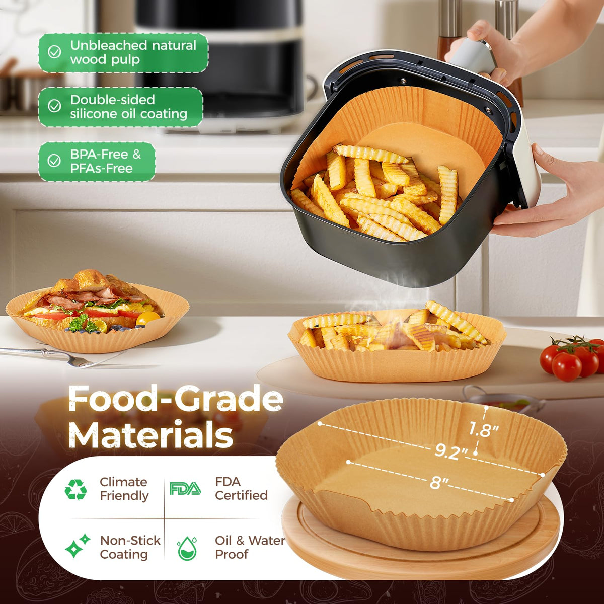 Air Fryer Liners Disposable, 100Pcs Parchment Paper 6.5" Square for 3-5QT Jansha Store