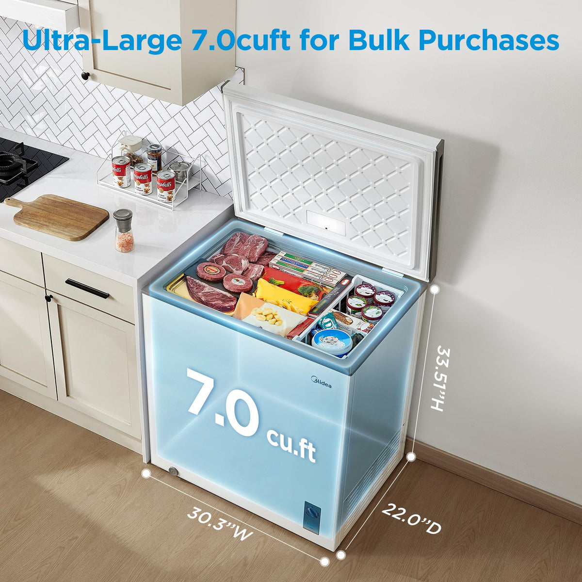 Midea 3.5 Cu.ft Chest Freezer, Fridge Freezer Convertible with LED Light Jansha Store