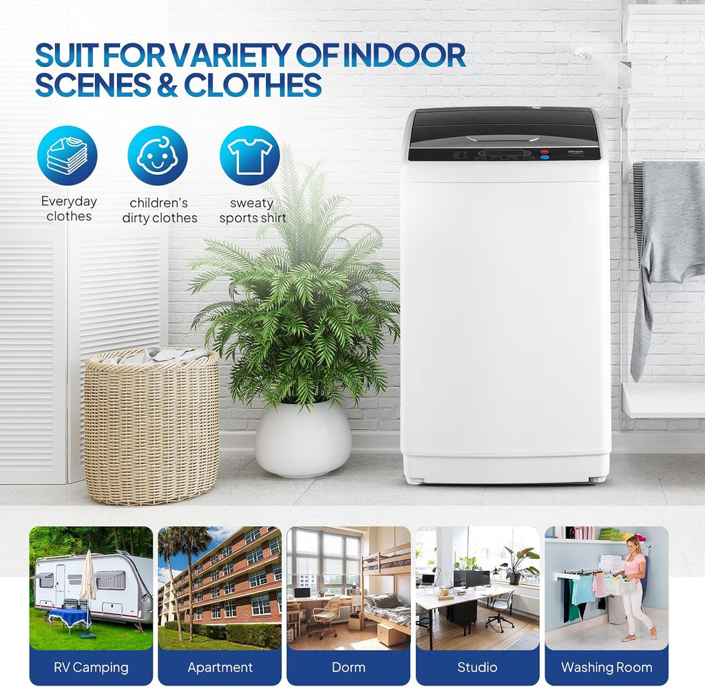 ROVSUN 25LBS Portable Washing Machine, Full-Automatic Electric Laundry Machine with Stainless Steel Drum, Compact Washer and Spin Dryer Combo with Drain Pump for Home, Apartment Jansha Store
