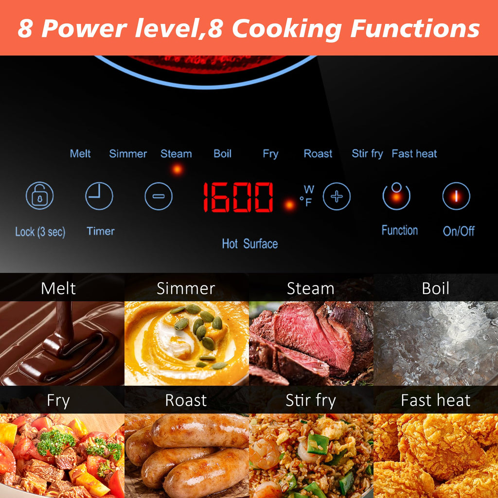 2 Burner Electric Cooktop 110V, 2000W, 24" Countertop & Built-in Jansha Store