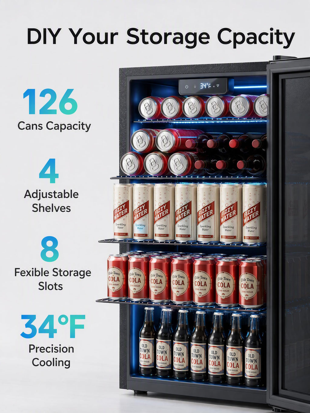 Icyglee 126 Can Mini Fridge, 3.2 Cu.Ft Beverage Refrigerator, Drink Cooler Jansha Store