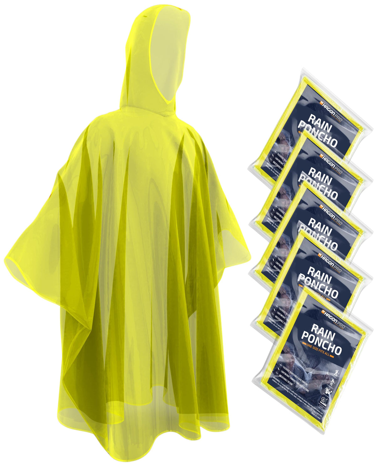 Hagon PRO Disposable Rain Ponchos for Adults, Hooded Poncho, Family 5 Pack Jansha Store