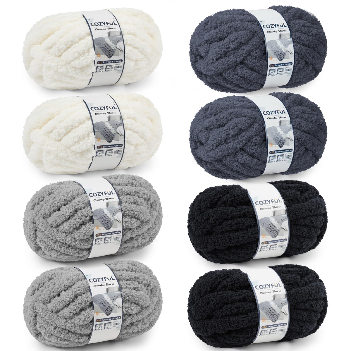 Cozyful Chunky Yarn for Hand Knitting - #10 Chunky Chenille Yarn, Jumbo Big Thick Chunky Yarns for Crocheting, Super Bulky Chunky Knit Blanket Yarns, 8 Skein (22 yds 8 oz Each Skein), Soft Sage Green Jansha Store