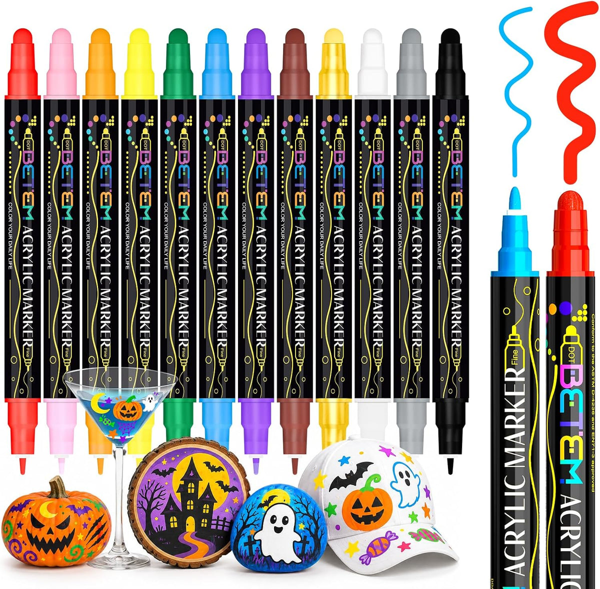 Betem 12 Colors Dual Tip Acrylic Paint Markers, Fabric Decorating Kits Jansha Store