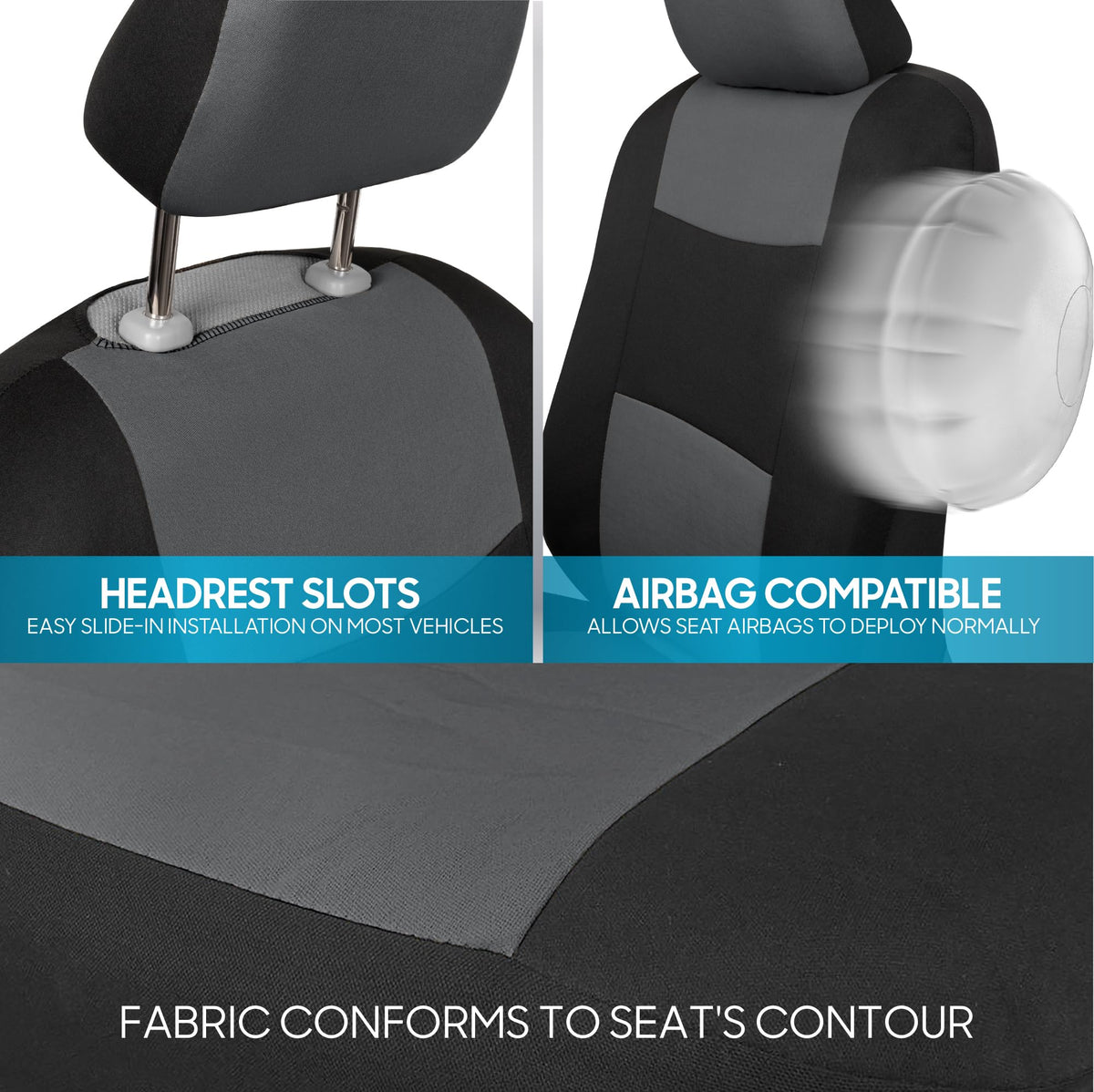 BDK PolyPro Car Seat Covers Full Set in Solid Black, Front and Rear Split Bench Seat Covers for Cars, Easy to Install Car Seats Cover Set and Accessories for Auto Trucks Van SUV - Solid Black Jansha Store