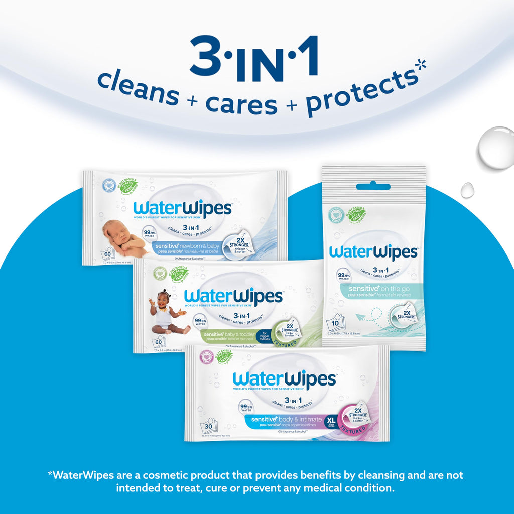 WaterWipes Sensitive+ Newborn & Baby Wipes, 3-In-1 Cleans, Cares, Protects, 99.9% Water, Unscented & Hypoallergenic, 720 Count (12 Packs) Jansha Store