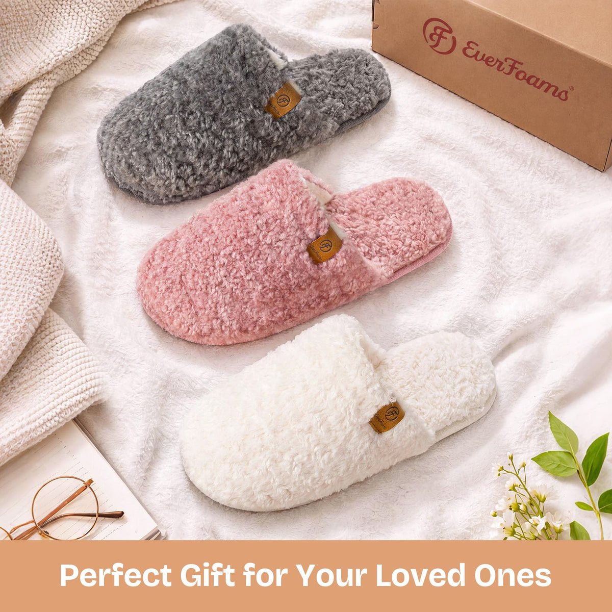 EverFoams Women's Fuzzy Slippers Warm Cozy Memory Foam Indoor House Shoes Jansha Store