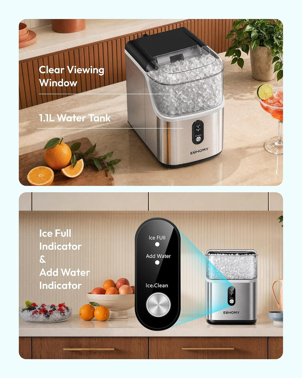 EUHOMY Nugget Ice Maker Countertop, Ready in 7 Mins, 35Lbs/24H Pebble Ice Maker Machine, Self-Cleaning Countertop Sonic Ice Makers with Ice Scoop&Basket, Pellet Ice Maker for Home, Stainless Steel Jansha Store