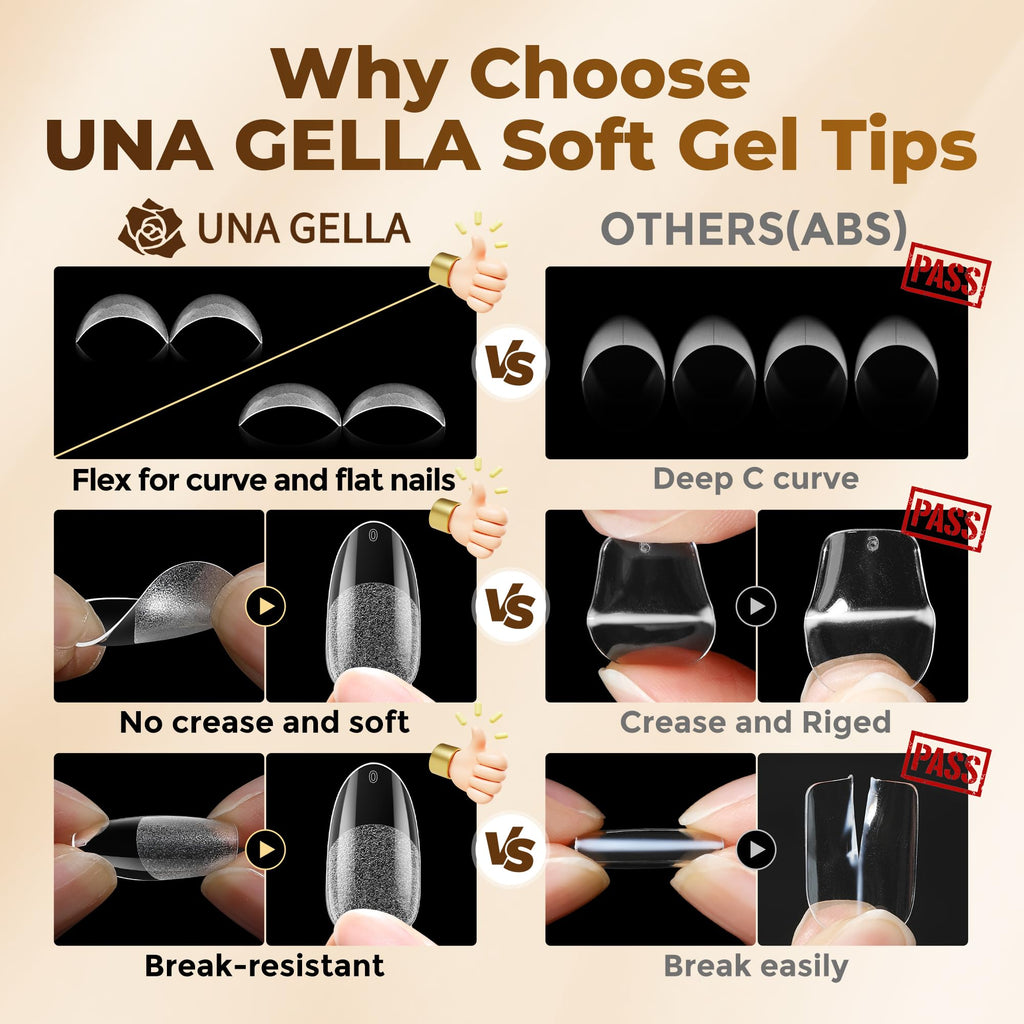 UNA GELLA Short Almond Nail Tips 504PCS Short Fake Nails Soft Press Ons Jansha Store