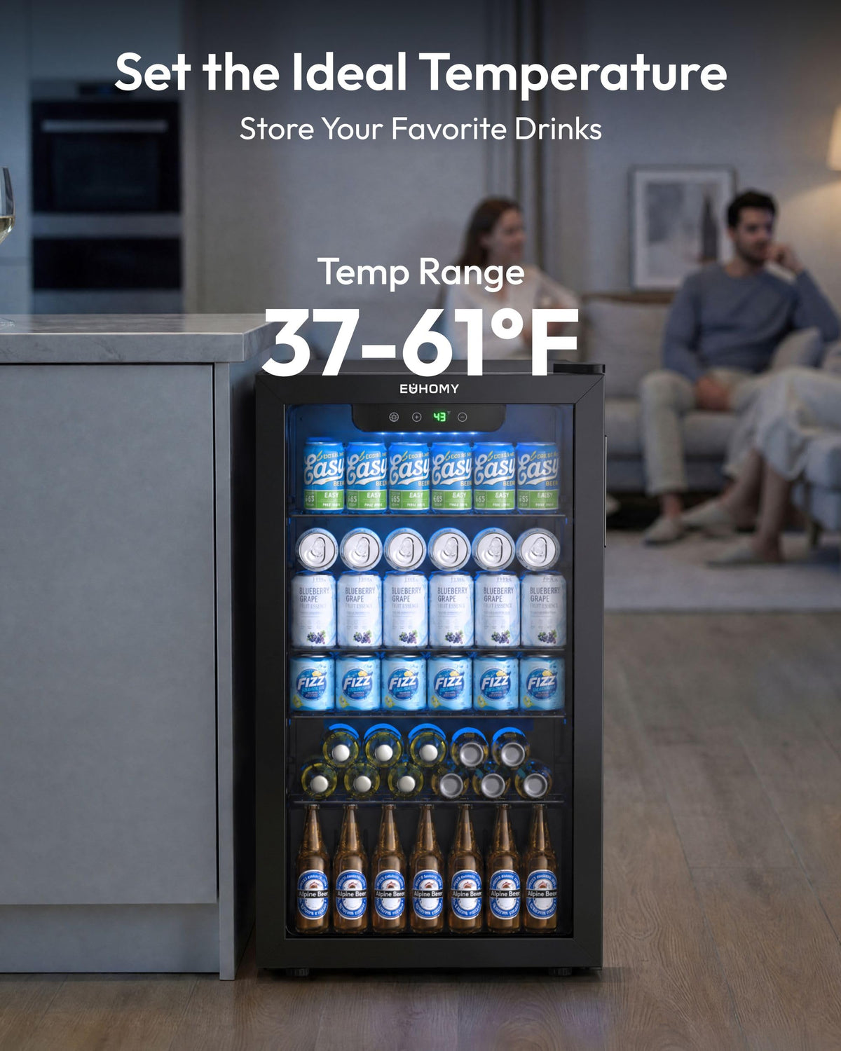 EUHOMY 145 Can Mini Fridge, 4.5 Cu.ft Beverage Refrigerator with Glass Door Jansha Store