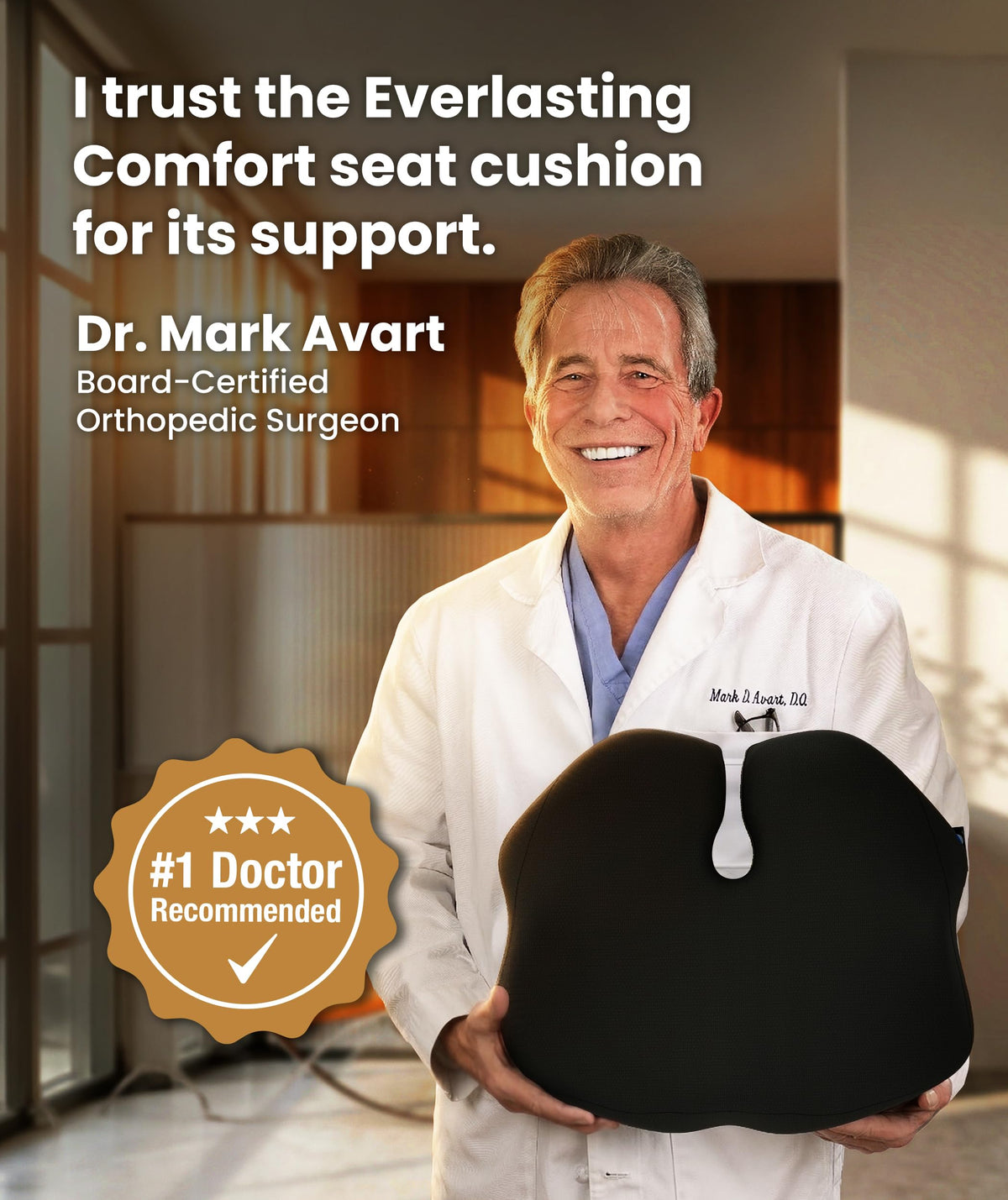 Everlasting Comfort Doctor Recommended Memory Foam Seat Cushion for Office Chairs & Car - Ergonomic Office Desk Accessories - Cushions for Tailbone Pain Relief, Sciatica (Black, Large) Jansha Store