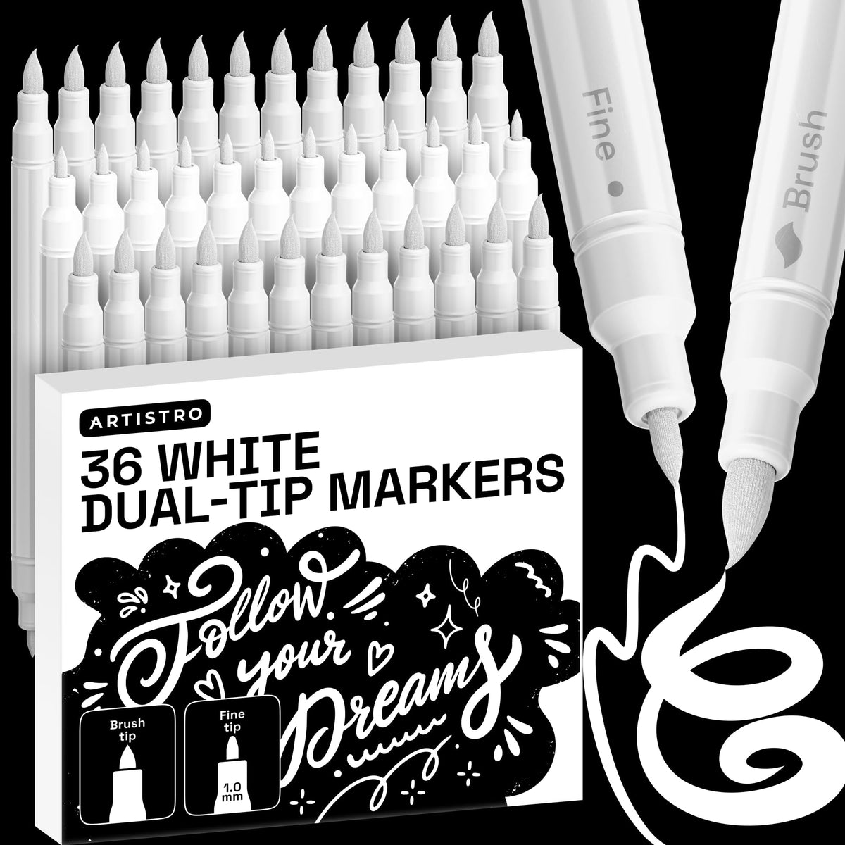 ARTISTRO 36 Multicolor Dual-Tip Acrylic Paint Marker Pens for Drawing Jansha Store