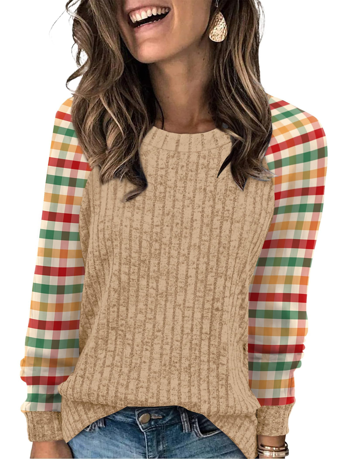 WIHOLL Long Sleeve Shirts for Women Lightweight Sweaters Fall Outfits 2026 Color Block Winter Clothing Dressy Casual Soft Jansha Store