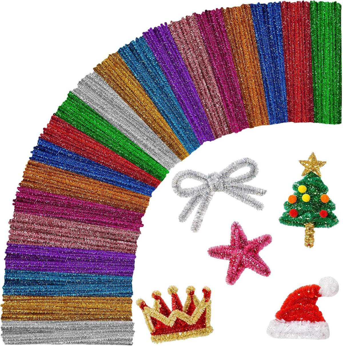 200Pcs Glitter Pipe Cleaners Craft Bulk,Art Aupplies Toys for Kids,DIY Multicolor Sparkly Chenille Stems for Halloween/Christmas Home Decor,Xmas Gift Wrapping and Festival Party Decoration Present Jansha Store