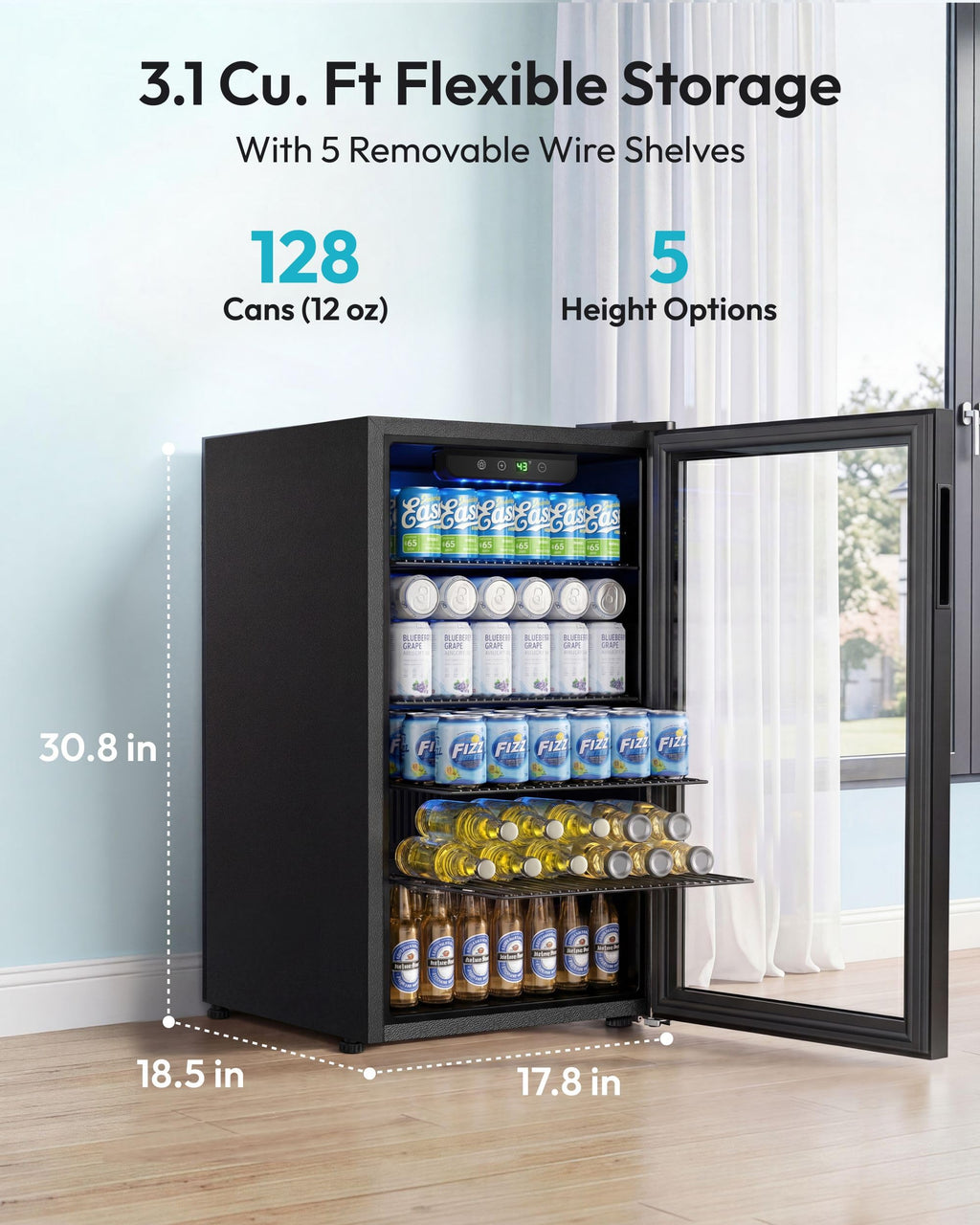 EUHOMY 145 Can Mini Fridge, 4.5 Cu.ft Beverage Refrigerator with Glass Door Jansha Store