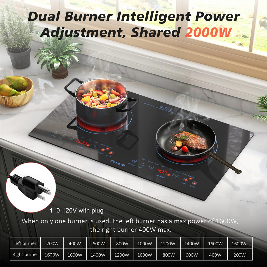 2 Burner Electric Cooktop 110V, 2000W, 24" Countertop & Built-in Jansha Store