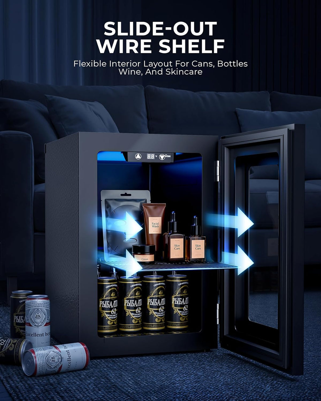 18L Beverage Refrigerator Cooler, 24-Can Mini Fridge with Glass Door Jansha Store