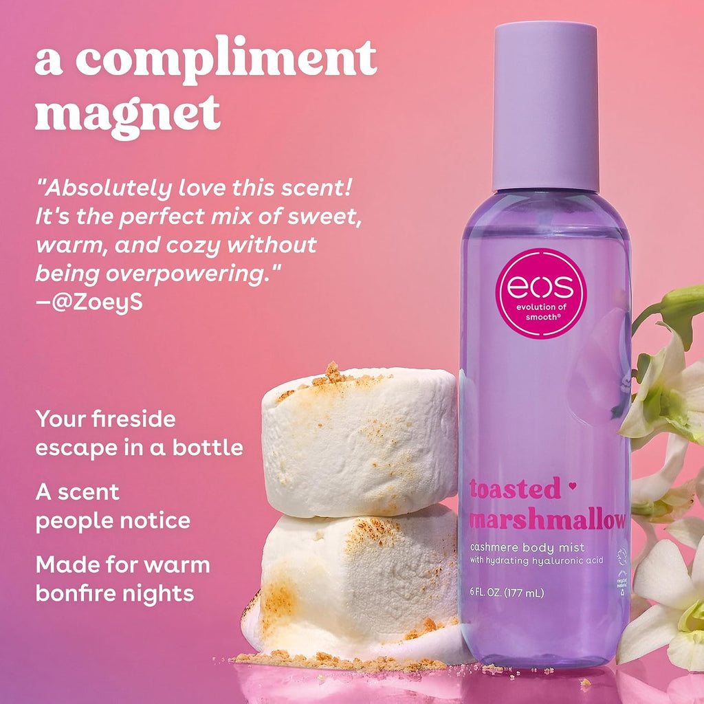 eos Cashmere Body Mist, Toasted Marshmallow, Toasted Vanilla, Sweet Marshmallow, Hair Mist, Body Spray for Women Moisturizing, Hyaluronic Acid, Vanilla Body Spray, Vegan, Cruelty-free, 6 fl oz Jansha Store