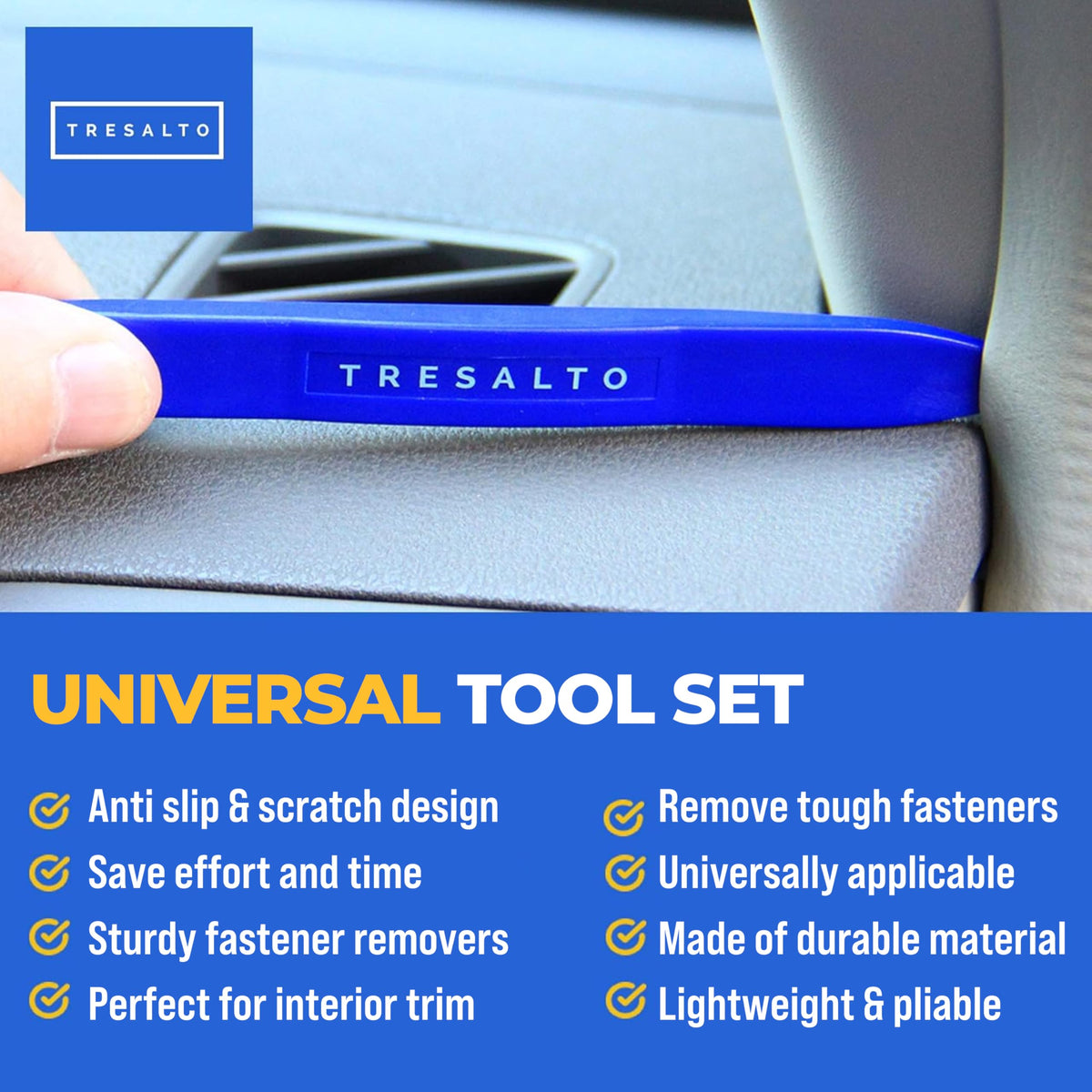 Tresalto Auto Trim Removal Tool Kit - 5 Piece set for Dash, Door Panel, Clip Remover - Scratch-Resist Nylon Pry Tools for Interior Car Trims Work - Panel Prying Tools Included - Blue Jansha Store