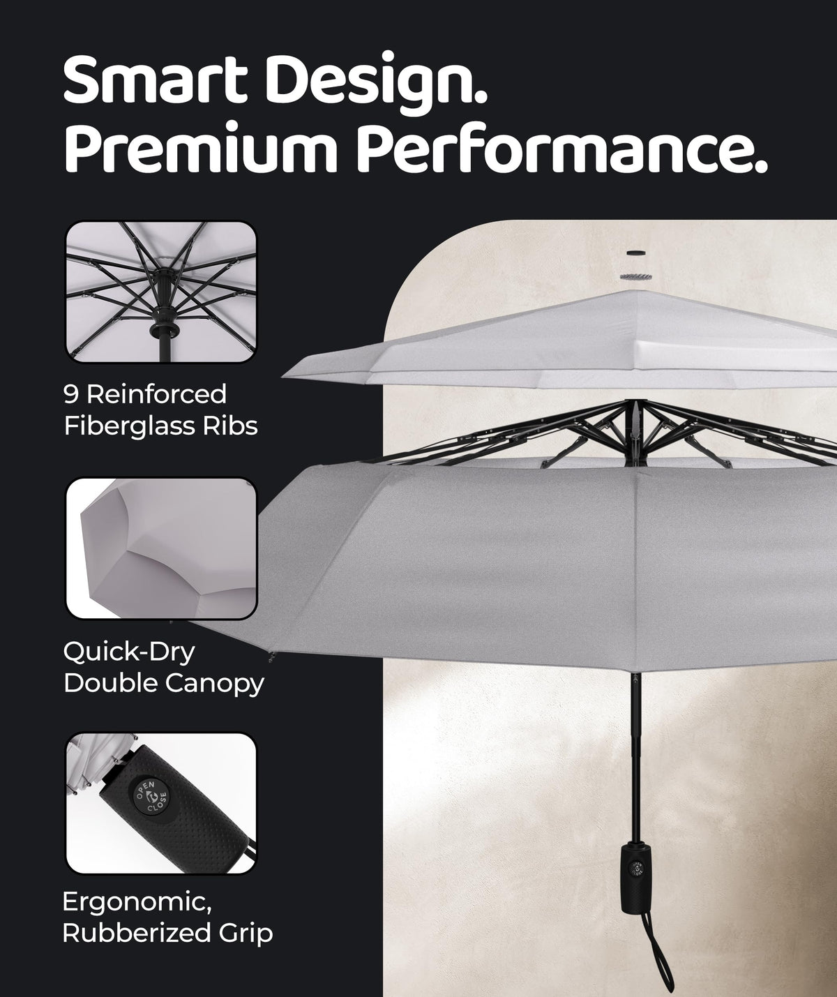 Windproof Travel Umbrella - Compact & Withstands Winds up to 100MPH, Strongest Premium Auto Folding Umbrella for Rain and Sun - Durable, Light & Portable for Women & Men, Fits Backpack & Cars Jansha Store