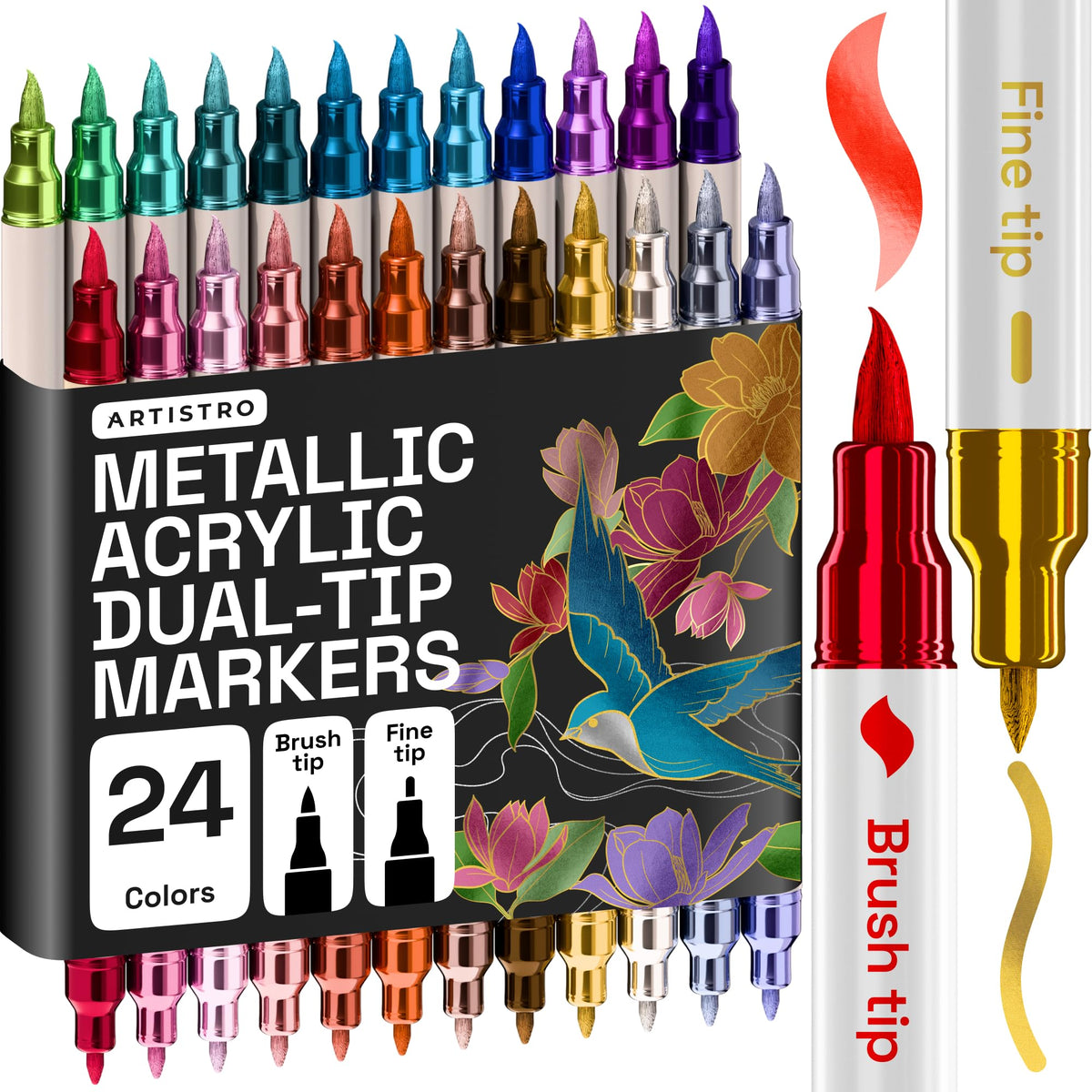 ARTISTRO 36 Multicolor Dual-Tip Acrylic Paint Marker Pens for Drawing Jansha Store
