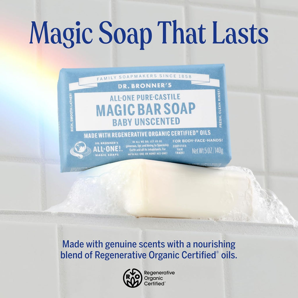 Dr. Bronner's Pure-Castile Bar Soap, Baby Unscented, 5 oz, 2-Pack Jansha Store