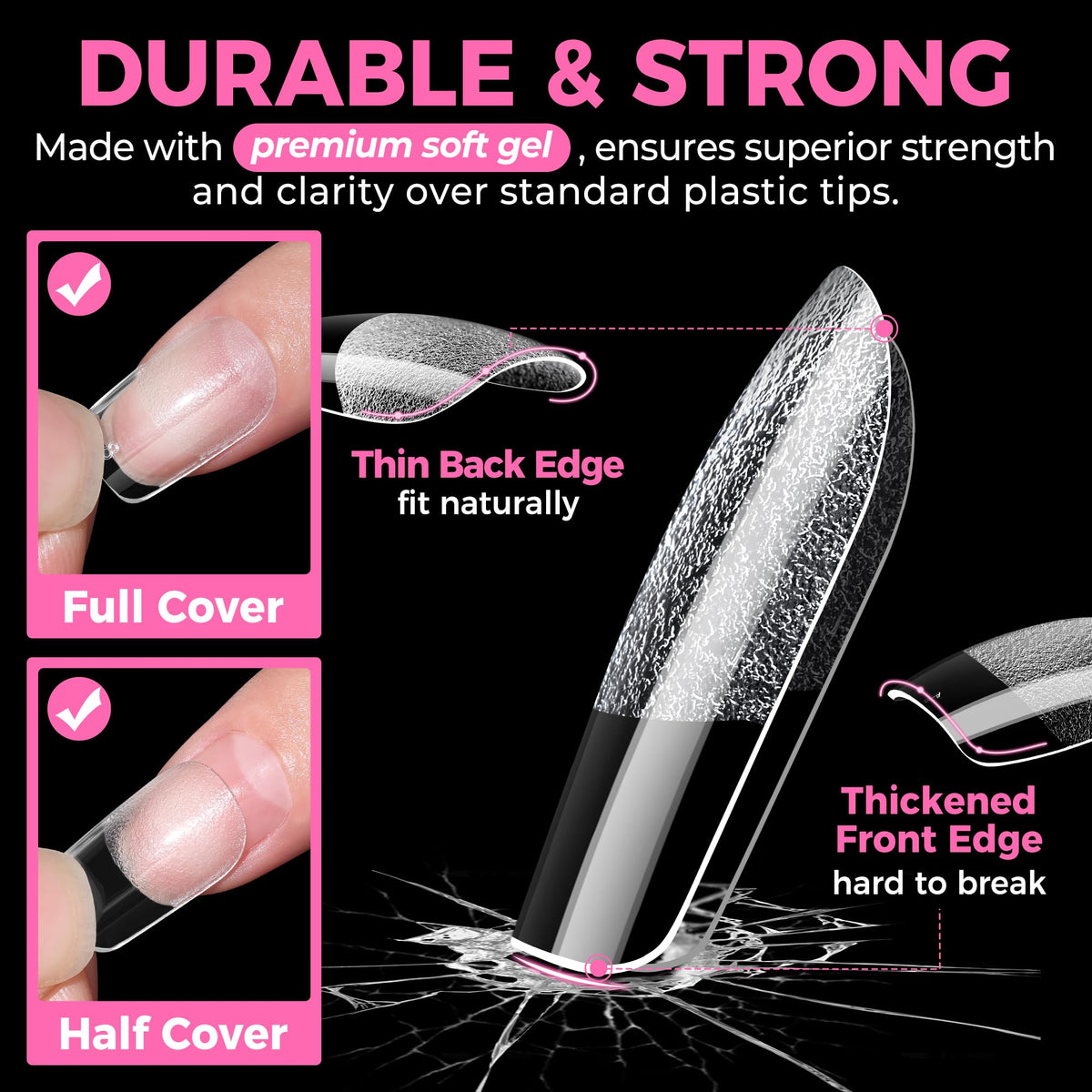 UNA GELLA Extra Short Square Kids Nail Tips 216Pcs Squoval Press On Nails Jansha Store