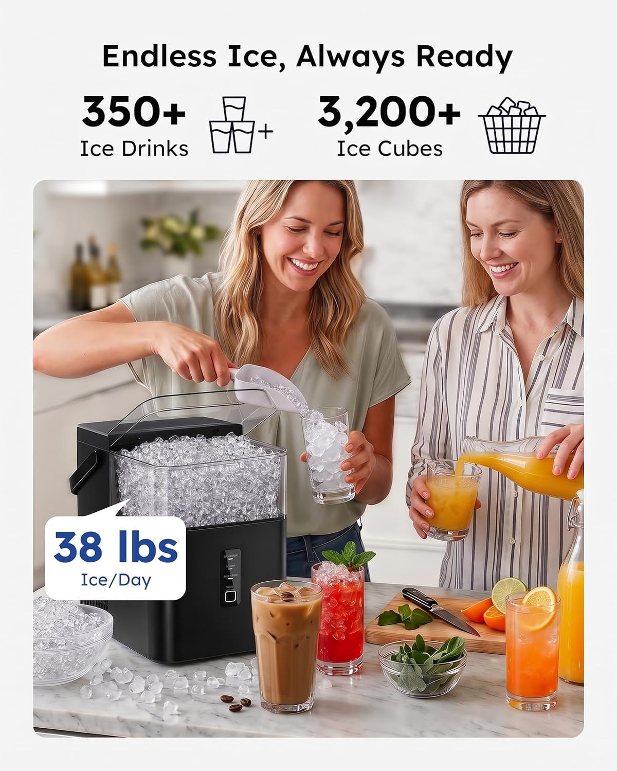 Nugget Ice Maker Countertop 38 lbs/Day Fast Chewable Ice in 5 Mins Jansha Store
