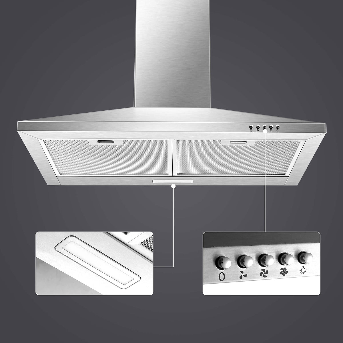 SNDOAS Black Range Hood,Wall Mount Range Hood 30 inch,Stainless Steel Kitchen Hood with Ducted/Ductless Convertible,Stove Vent Hood,Aluminum Filters,3 Speed Exhaust Fan,LED Light,Button Control Jansha Store