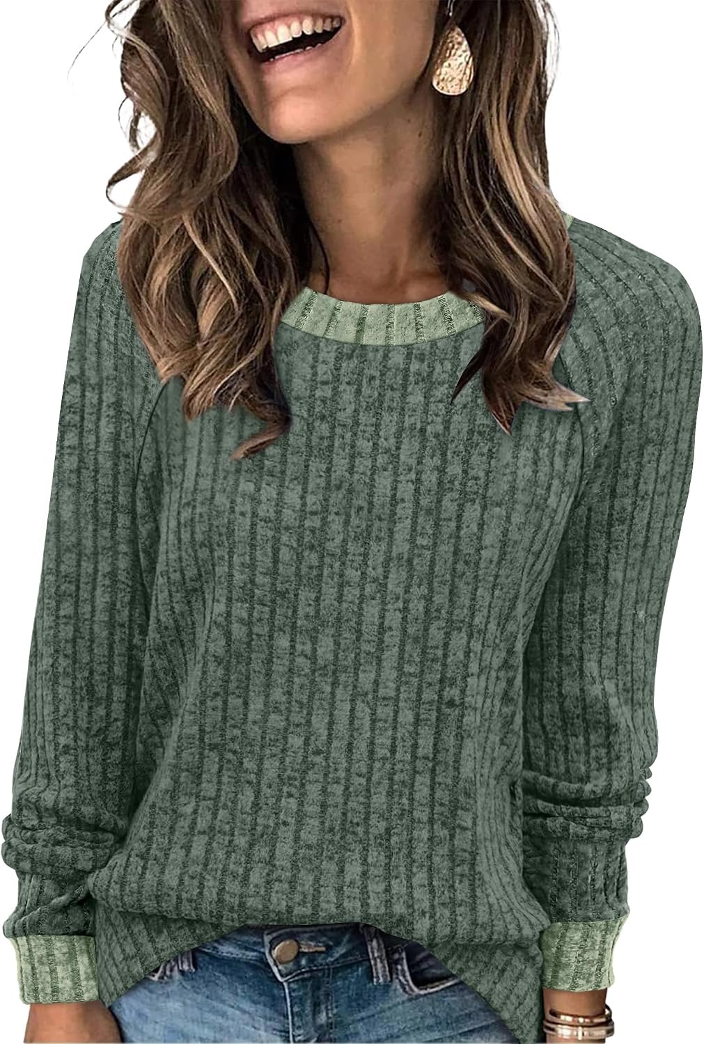 WIHOLL Long Sleeve Shirts for Women Lightweight Sweaters Fall Outfits 2026 Color Block Winter Clothing Dressy Casual Soft Jansha Store