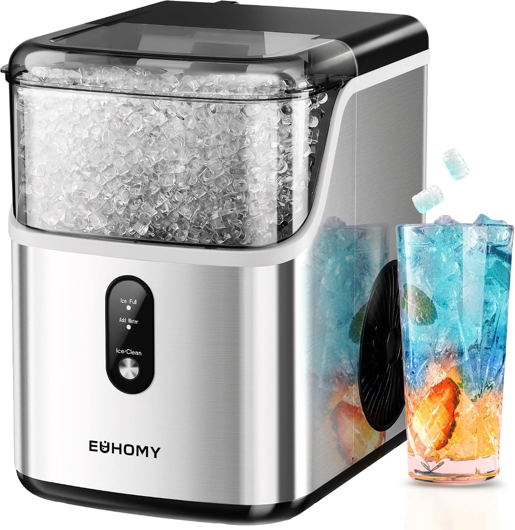 EUHOMY Nugget Ice Maker Countertop, Ready in 7 Mins, 34Lbs/24H Pebble Ice Maker Machine, Self-Cleaning Countertop Sonic Ice Makers with Ice Scoop&Basket, Pellet Ice Maker for Home, Stainless Steel Jansha Store
