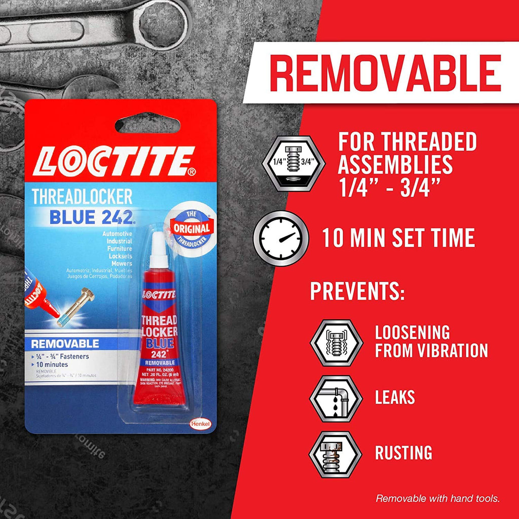 Loctite Threadlocker Blue 242 - Removable Thread Lock Glue for Nuts, Bolts, & Fasteners, Medium Strength Screw Glue to Prevent Loosening & Corrosion - 6 ml, 1 Pack Jansha Store