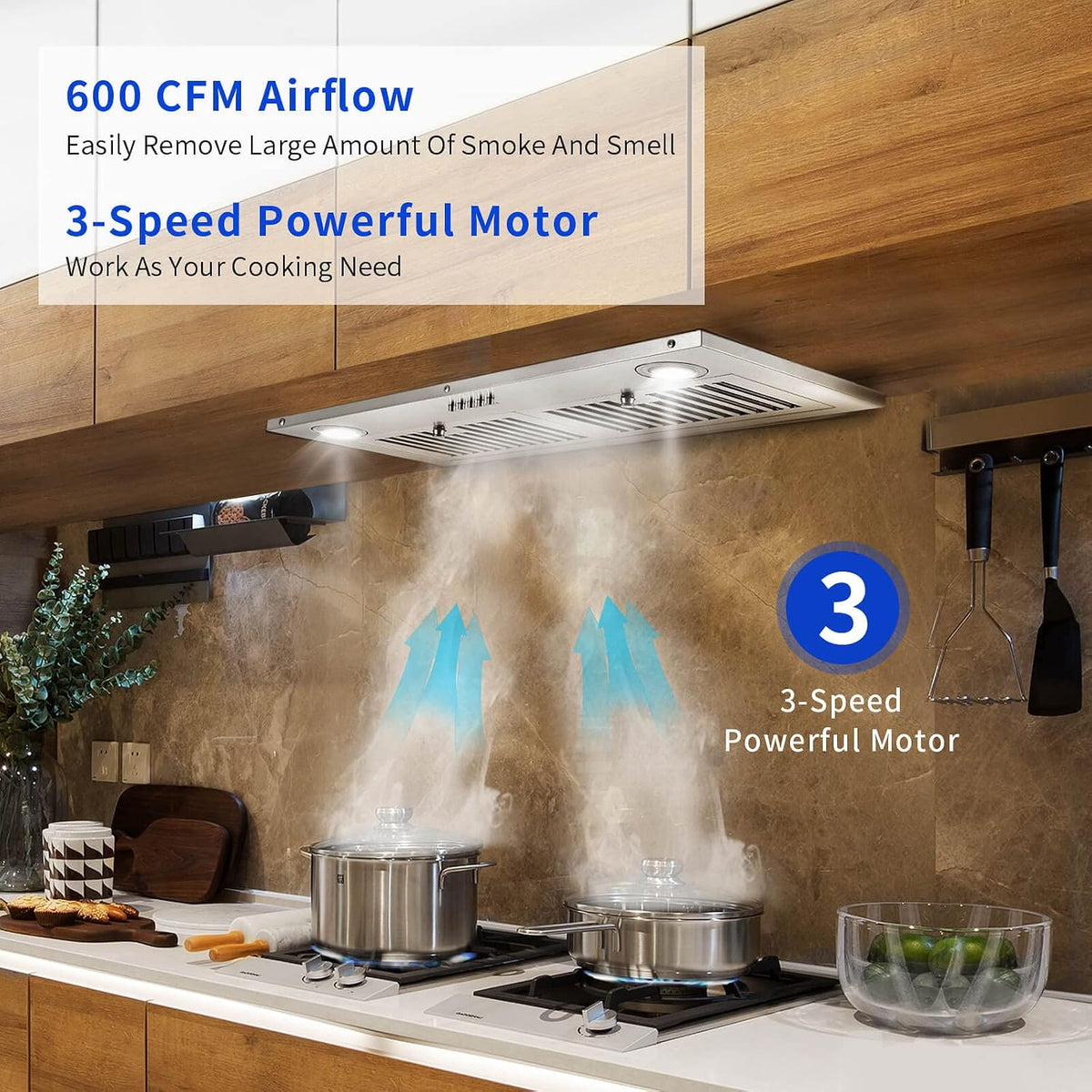 Range Hood Insert 30 inch,Stainless Steel Kitchen Vent Hood 600CFM,Built-in Kitchen Stove Hood w/Front Button Controls and Front LED Lights,Baffle Filters,Ducted/ductless Convertible Duct Jansha Store