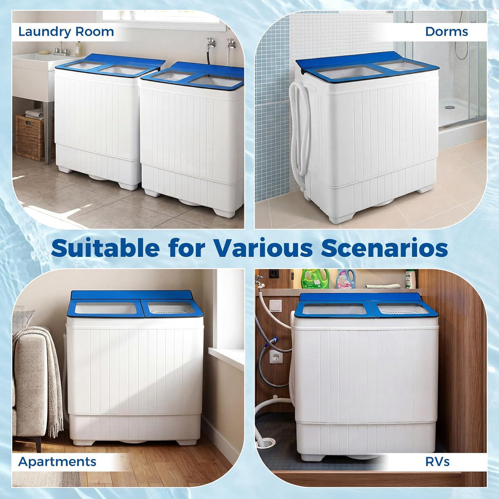 COSTWAY 26Lbs Portable Washing Machine with Built-in Drain Pump, Blue Jansha Store