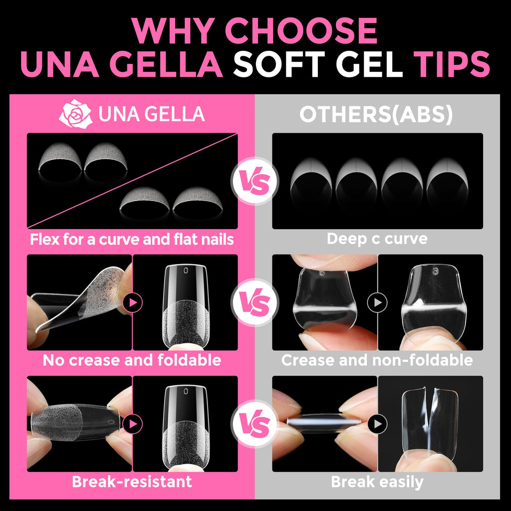 UNA GELLA Extra Short Square Kids Nail Tips 216Pcs Squoval Press On Nails Jansha Store