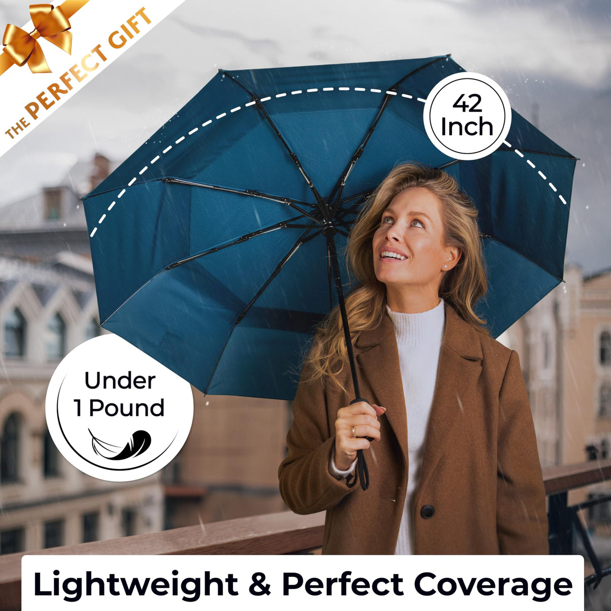 TUMELLA Strongest Windproof Travel Umbrella (Compact, 100MPH Wind-Tested), Light, Portable, One-Handed Use, Automatic Folding Rain Umbrella, Durable, Premium Grip, Fits Car & Backpack Jansha Store