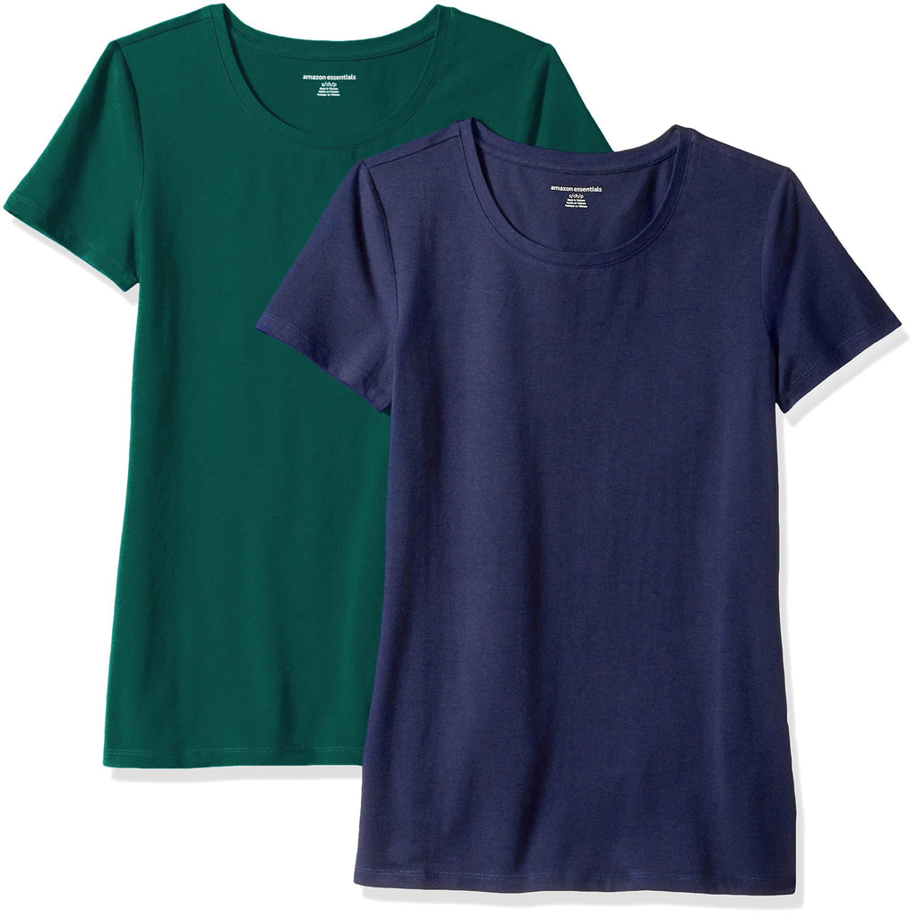 Amazon Essentials Women's Regular-Fit Short-Sleeve T-Shirt (V-Neck or Crewneck), Cotton Modal Blend, Pack of 2 Jansha Store