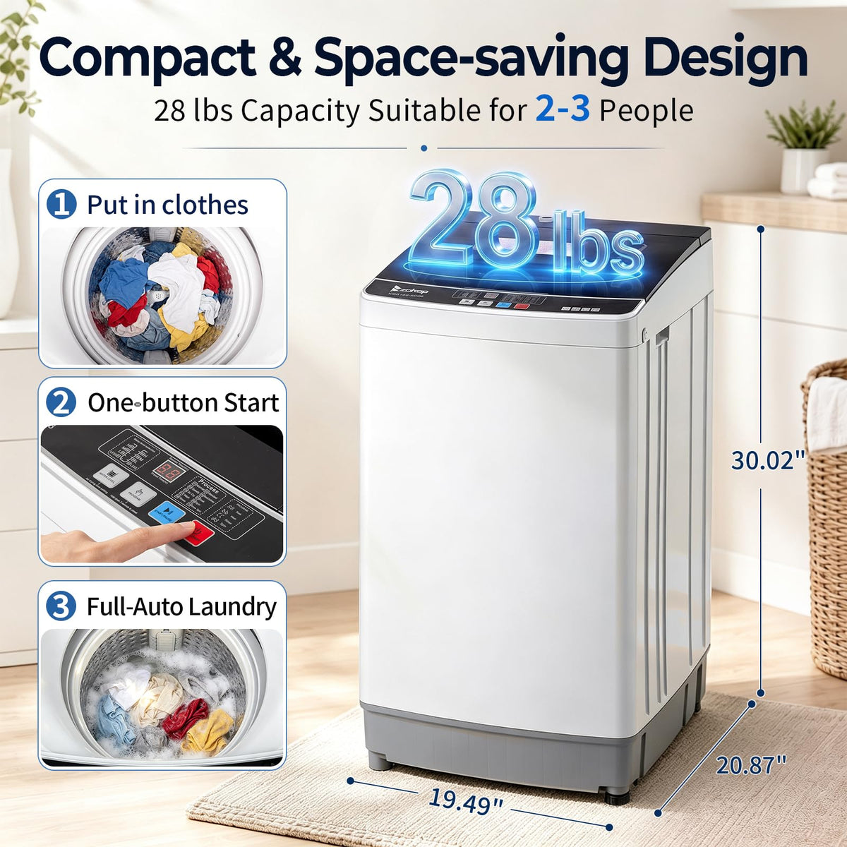 Winado 17.6LBS Full Automatic Portable Washing Machine with Drain Pump Jansha Store