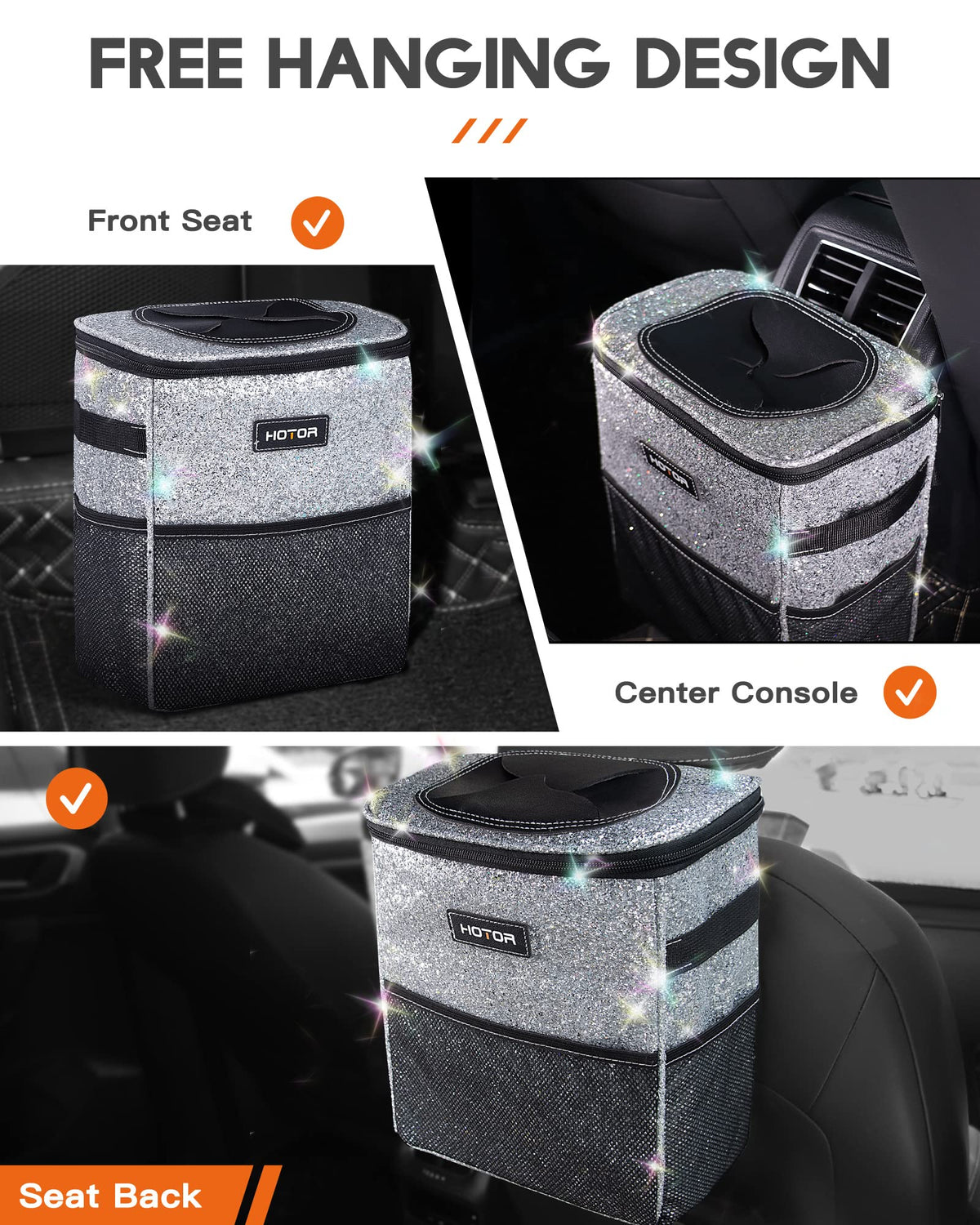HOTOR Car Trash Can, Leakproof Car Organizer, 2-Gallon, Black Jansha Store